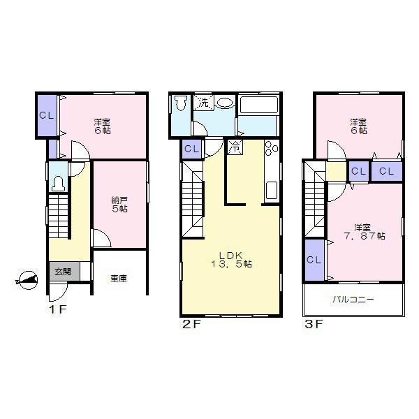 Floor plan. 32,800,000 yen, 3LDK+S, Land area 61.05 sq m , Building area 104.95 sq m