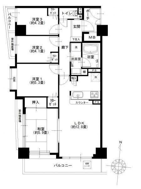 Floor plan. 4LDK, Price 29,900,000 yen, Occupied area 69.97 sq m , Balcony area 9.54 sq m