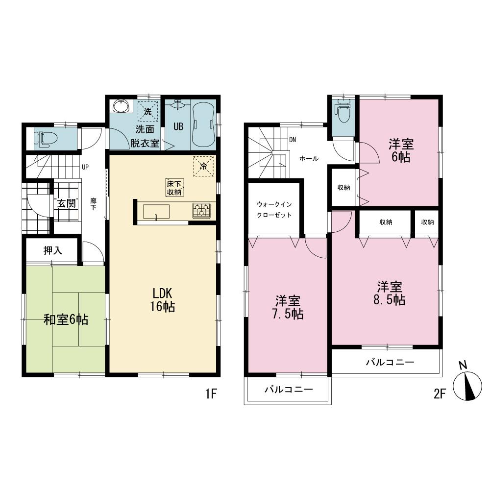 Floor plan. 43,800,000 yen, 4LDK, Land area 181.65 sq m , Building area 105.99 sq m 1 Building ・ Taken between 2 Building common. 105 sq m is more spacious 4LDK! 