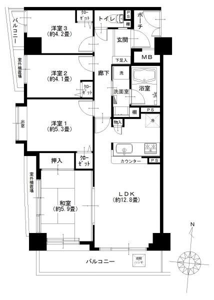 Floor plan. 4LDK, Price 29,900,000 yen, Occupied area 69.97 sq m , Balcony area 9.54 sq m