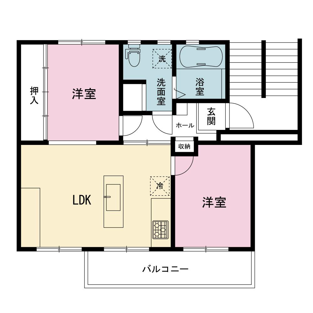 Floor plan. 2LDK, Price 12.5 million yen, Occupied area 48.85 sq m , Balcony area 6 sq m