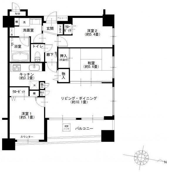 Floor plan. 3LDK, Price 36,900,000 yen, Occupied area 68.82 sq m , Balcony area 8.84 sq m