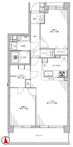 Floor plan. 2LDK, Price 19,800,000 yen, Occupied area 61.02 sq m , Balcony area 8.55 sq m   ■ Counter kitchen Pledge LDK13.8!