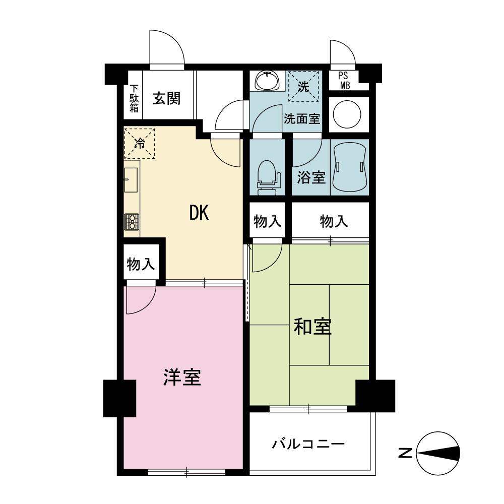 Floor plan. 2DK, Price 9.8 million yen, Occupied area 41.25 sq m , Balcony area 3.02 sq m