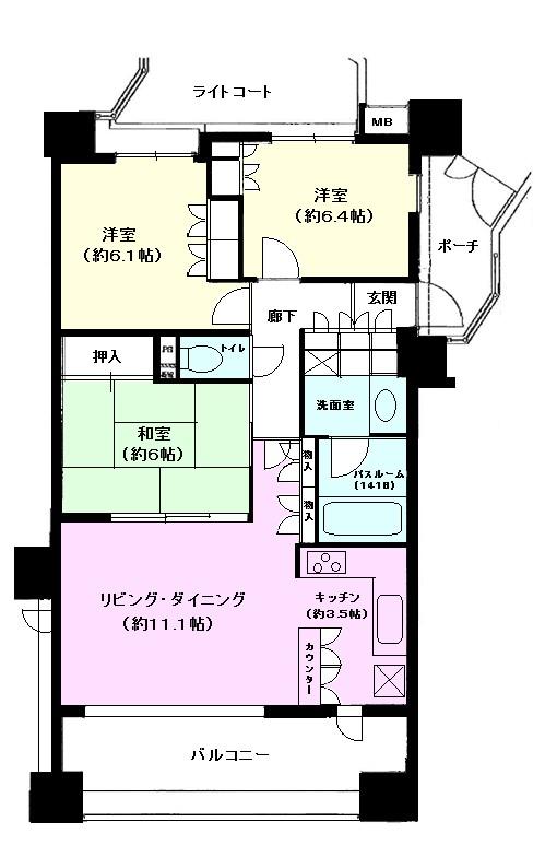 Floor plan. 3LDK, Price 25,900,000 yen, Occupied area 71.52 sq m , Balcony area 13.2 sq m