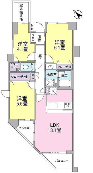 Floor plan. 3LDK, Price 29,900,000 yen, Occupied area 64.08 sq m , Balcony area 7.03 sq m