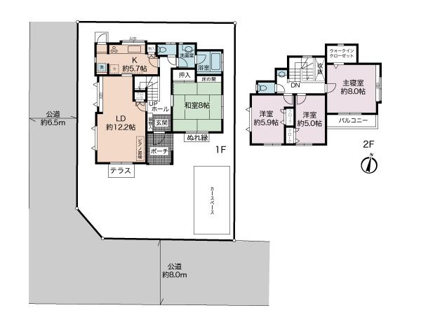 Floor plan. 53 million yen, 4LDK, Land area 177.39 sq m , Facing the building area 106.37 sq m southwest corner lot, Good per yang. All room is south-facing. The room is carefully your.