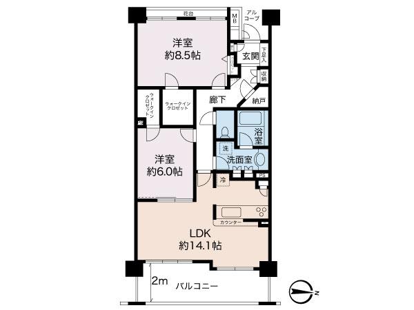 Floor plan. 2LDK + 2S (storeroom), Price 18,800,000 yen, Footprint 70.8 sq m , Balcony area 11.61 sq m