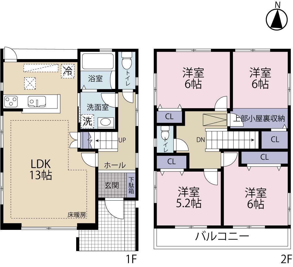 Floor plan. (Building 2), Price 41,800,000 yen, 4LDK, Land area 125.5 sq m , Building area 99.97 sq m