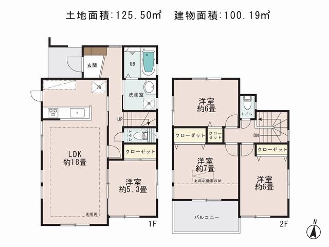Floor plan. (3 Building), Price 41,800,000 yen, 4LDK, Land area 125.5 sq m , Building area 100.19 sq m