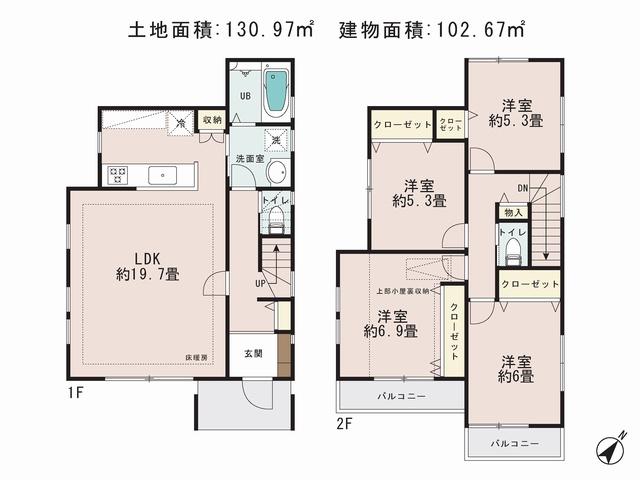 Floor plan. (6 Building), Price 40,800,000 yen, 4LDK, Land area 130.97 sq m , Building area 102.67 sq m
