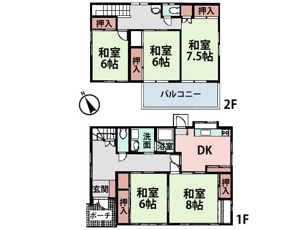 Floor plan. 24,800,000 yen, 5DK, Land area 174.79 sq m , Building area 114.68 sq m room is a space full of large and there is a feeling of opening Chi arrived Japanese-style room.