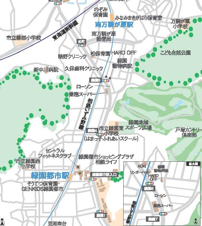 Local guide map. Ryokuentoshi 13 minutes, South Makigahara 9 minutes. The ease of apartment comparable to the access is a feature of Midorien Address. Supermarket ・ Medical facilities ・ Fitness Club is also a coherent town also features fit in within a 15-minute walk.