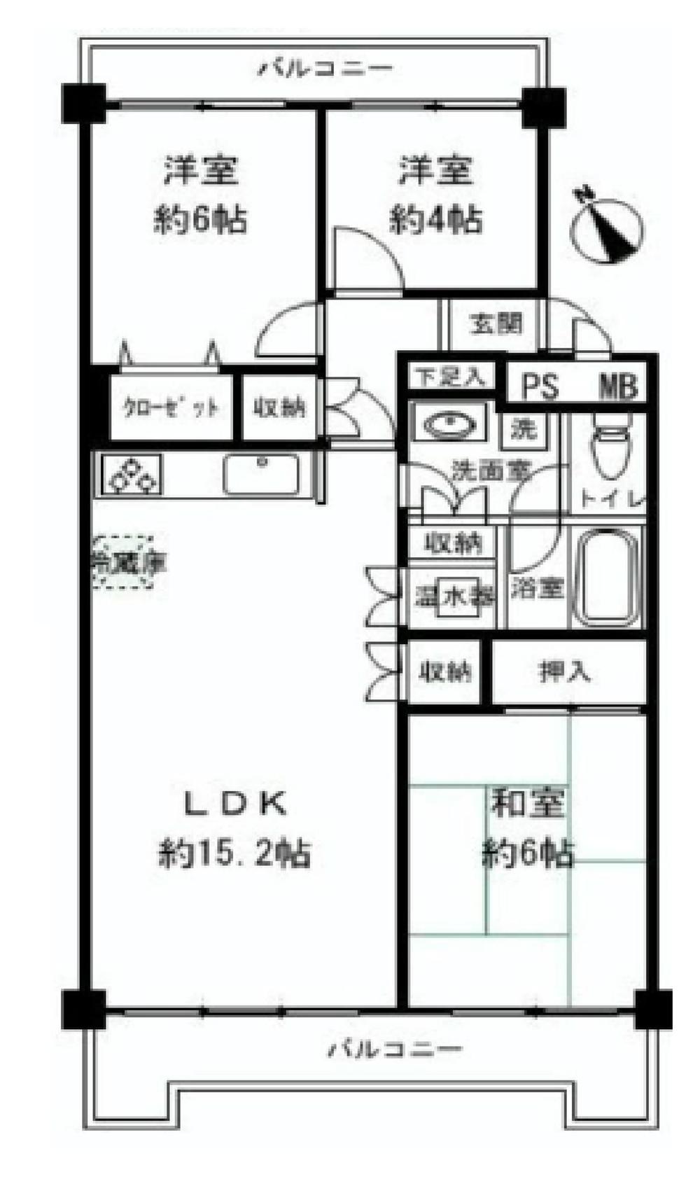 Floor plan. 3LDK, Price 14 million yen, Occupied area 66.19 sq m , Balcony area 11.37 sq m