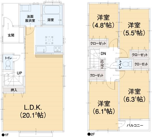 Floor plan. 43,800,000 yen, 4LDK, Land area 117.88 sq m , Building area 98.85 sq m A plan