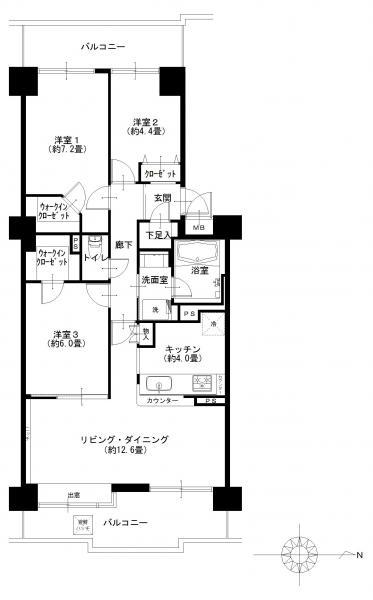 Floor plan. 3LDK, Price 21.9 million yen, Footprint 77.4 sq m , Balcony area 18.03 sq m