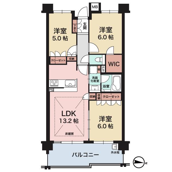 Floor plan. 3LDK, Price 24,800,000 yen, Occupied area 65.66 sq m , It is housed rich floor plan, such as a balcony area 11.86 sq m walk-in closet.