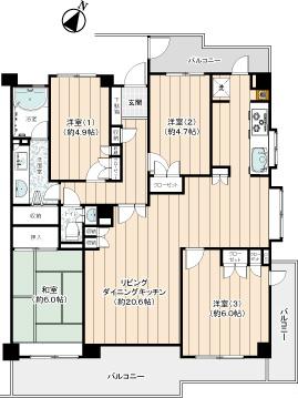 Floor plan. 4LDK, Price 24,800,000 yen, Occupied area 95.77 sq m , Balcony area 24.38 sq m