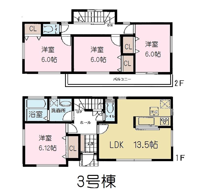 Floor plan. (3 Building), Price 41,800,000 yen, 4LDK, Land area 145.78 sq m , Building area 93.15 sq m