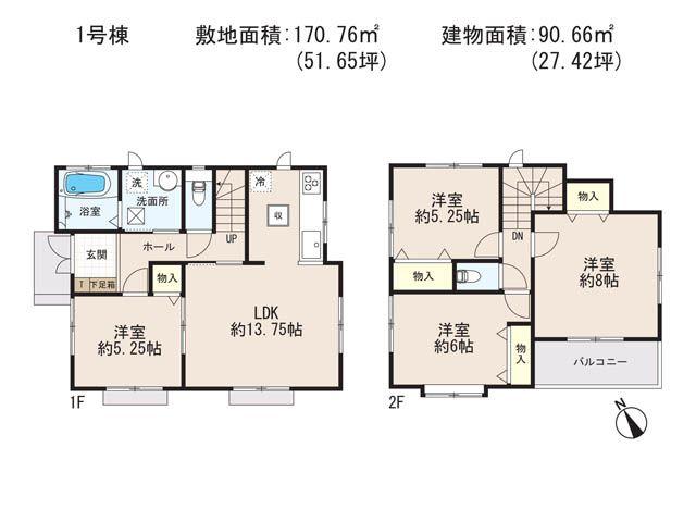 Floor plan. 35,800,000 yen, 4LDK, Land area 170.76 sq m , Building area 90.66 sq m