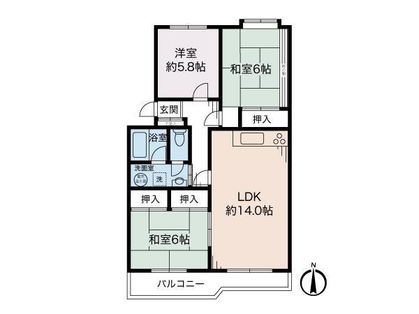 Floor plan. 3LDK, Price 11.8 million yen, Footprint 77.1 sq m , 6-mat Japanese-style room between the two on the balcony area 8.54 sq m south
