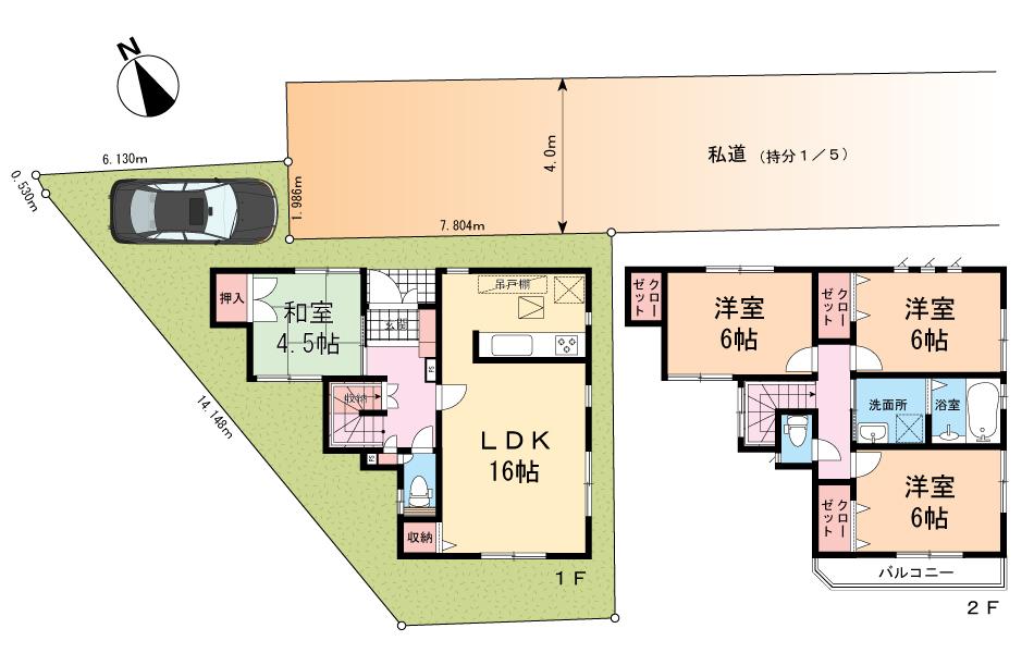 Floor plan. 41,800,000 yen, 4LDK, Land area 100.46 sq m , Building area 94.39 sq m