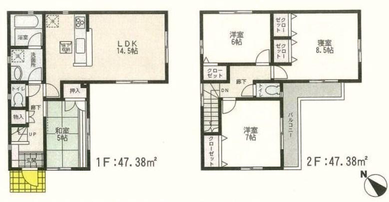Floor plan. (1 Building), Price 27,800,000 yen, 4LDK, Land area 115.76 sq m , Building area 94.76 sq m