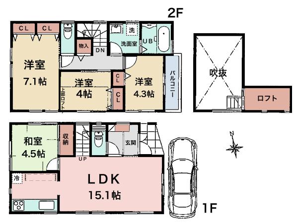 Floor plan. 36.5 million yen, 4LDK, Land area 77.66 sq m , It is a building area of ​​83.02 sq m south-facing room there 4LDK.