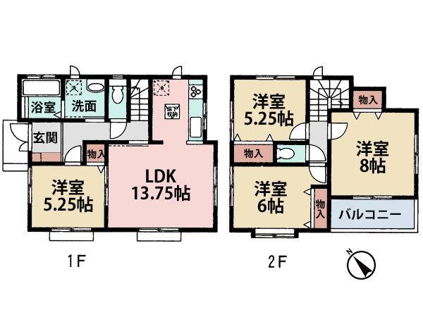 Floor plan. (1 Building), Price 35,800,000 yen, 4LDK, Land area 170.76 sq m , Building area 90.66 sq m