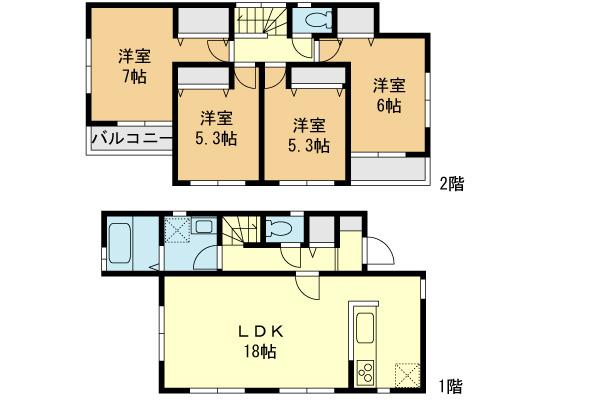 Floor plan. (Building 2), Price 36,800,000 yen, 4LDK, Land area 125.1 sq m , Building area 94.39 sq m