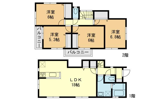 Floor plan. (4 Building), Price 35,800,000 yen, 4LDK, Land area 142.3 sq m , Building area 96.46 sq m