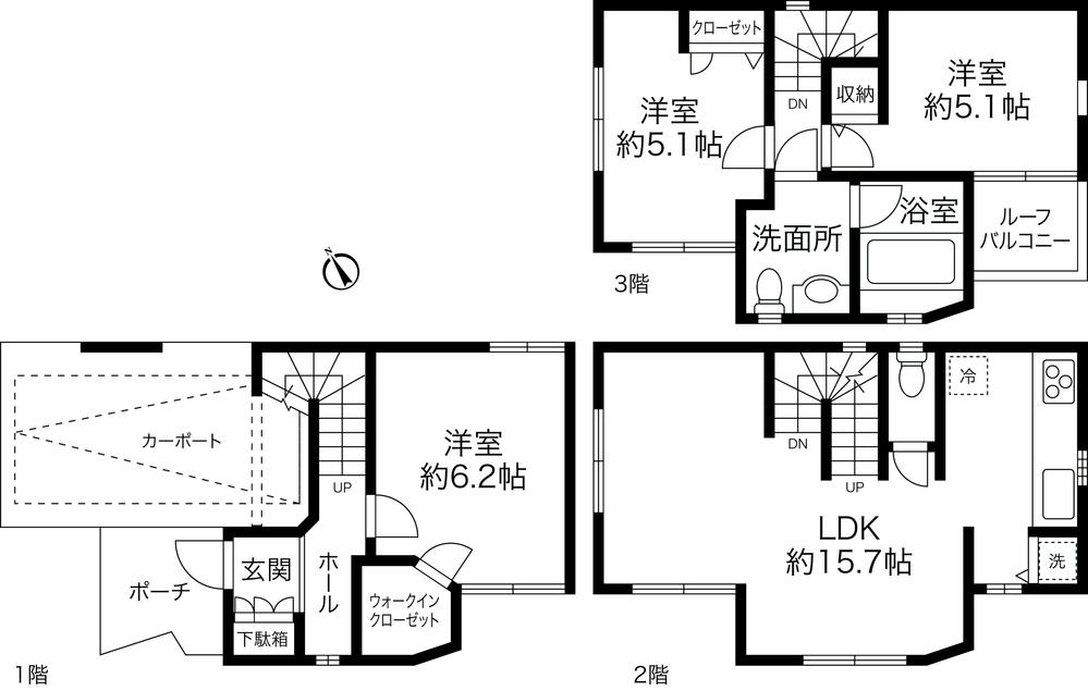 Floor plan. 22,800,000 yen, 3LDK, Land area 50 sq m , Building area 84.24 sq m built-in garage