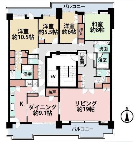 Floor plan. 4LDK, Price 58 million yen, Footprint 180.37 sq m , Balcony area 42.39 sq m