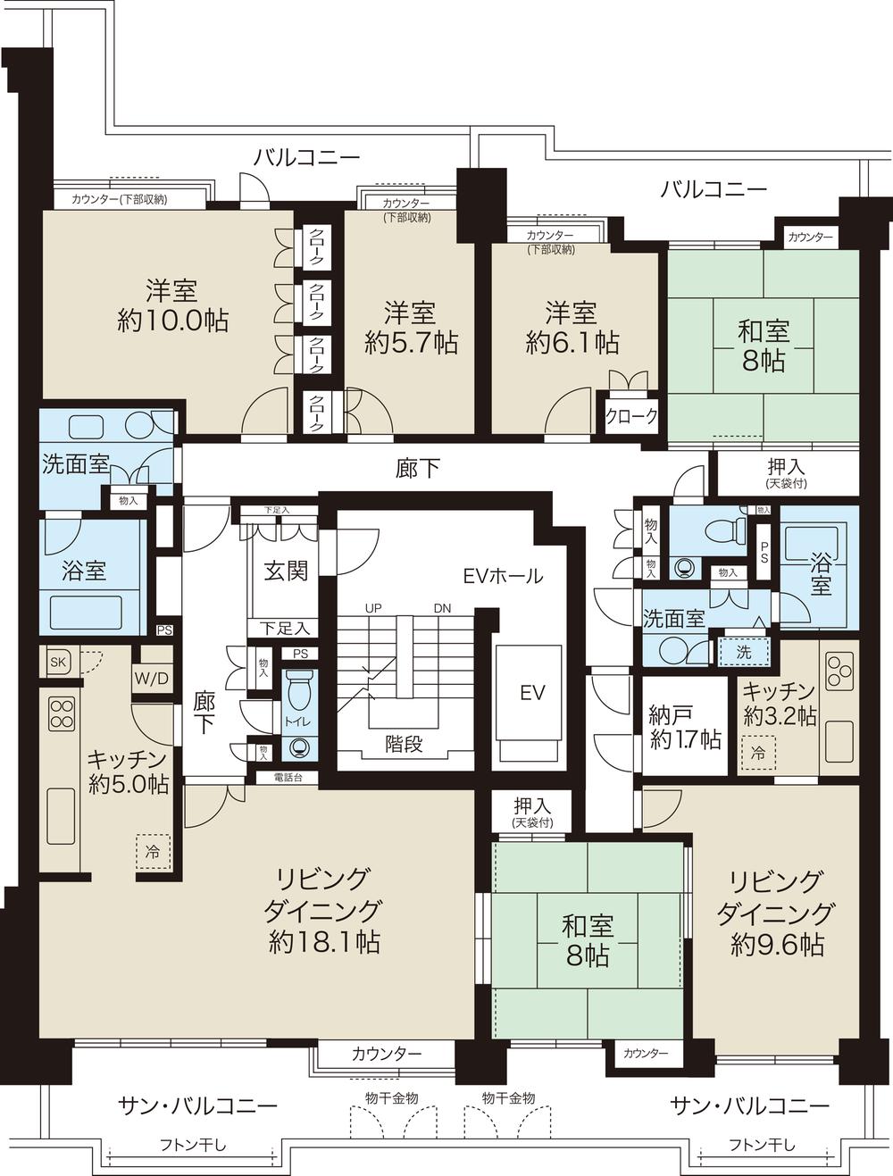 Floor plan. 5LLDDKK + S (storeroom), Price 49,800,000 yen, Footprint 187.77 sq m , Balcony area 45.75 sq m