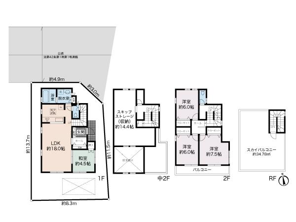 Floor plan. 54,800,000 yen, 4LDK + S (storeroom), Land area 100.99 sq m , Building area 108.9 sq m