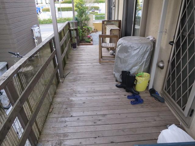 Garden. Wood deck is a terrace