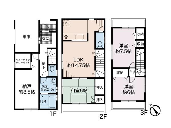 Floor plan. (1 Building), Price 43.2 million yen, 3LDK+S, Land area 79.11 sq m , Building area 114.21 sq m