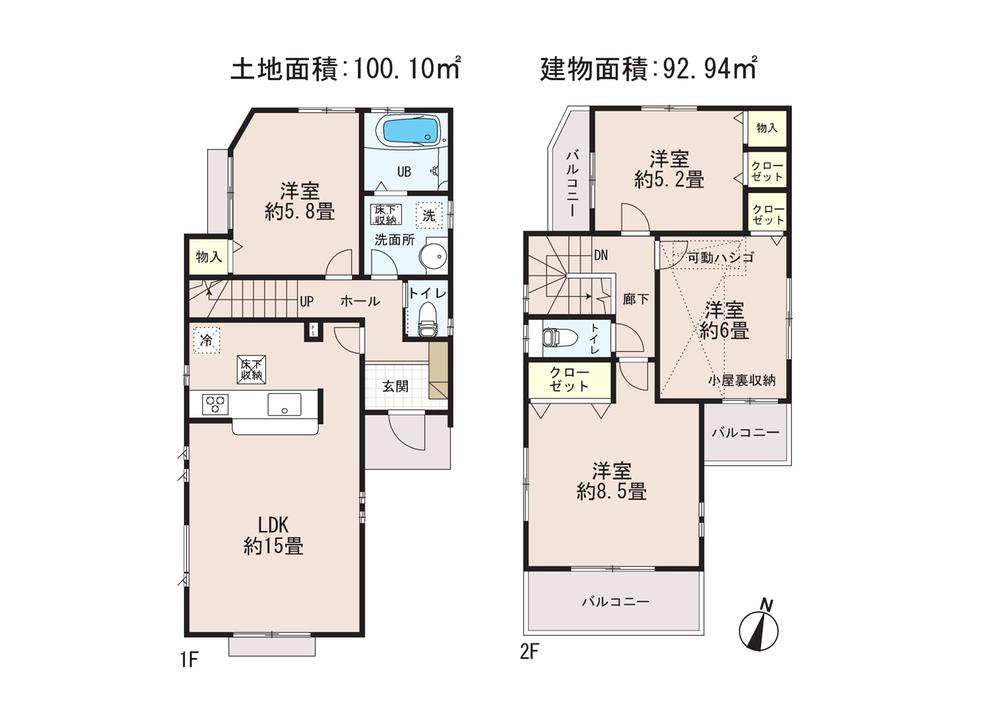 Floor plan. 32,800,000 yen, 4LDK, Land area 100 sq m , Building area 92.94 sq m