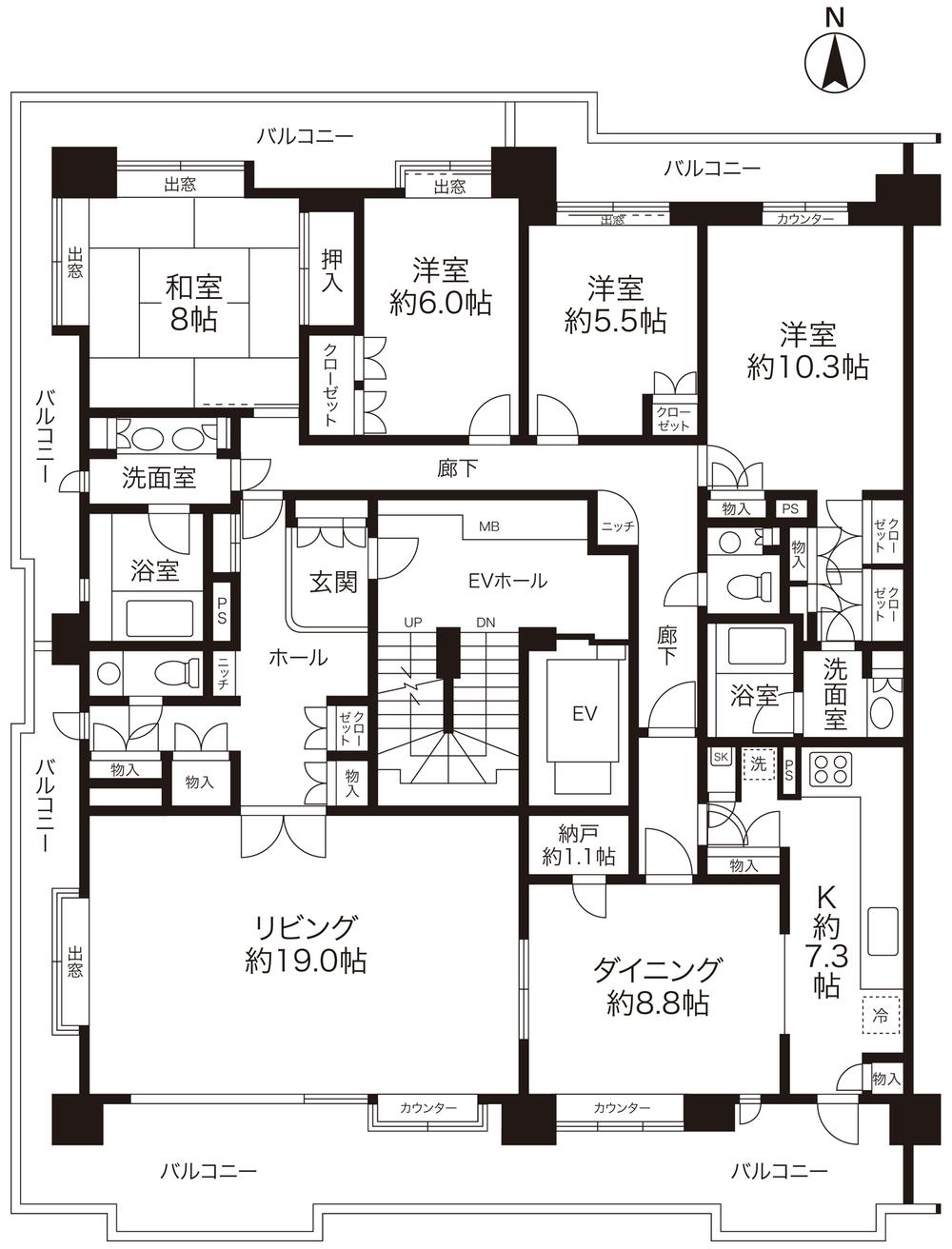 Floor plan. 4LDK + S (storeroom), Price 51,800,000 yen, Footprint 170.64 sq m , Balcony area 62.51 sq m