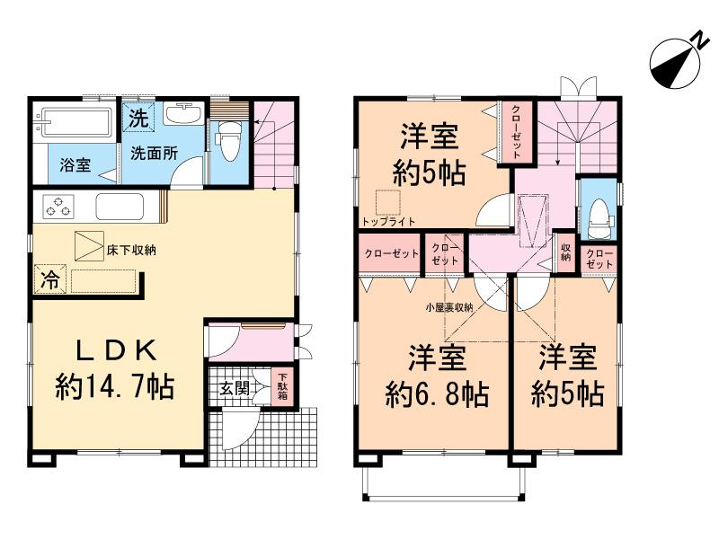Floor plan. 29,800,000 yen, 3LDK, Land area 72.83 sq m , Building area 76.54 sq m
