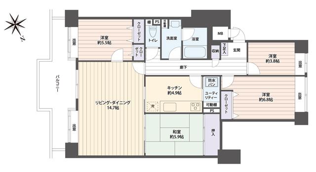 Floor plan. 4LDK, Price 21.6 million yen, Occupied area 97.64 sq m , Balcony area 13.53 sq m