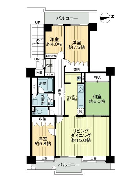 Floor plan. 4LDK, Price 21,800,000 yen, Occupied area 98.48 sq m , Balcony area 20.73 sq m