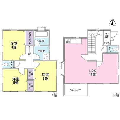 Floor plan. The second floor is the entrance. LDK is located about 16 tatami. 