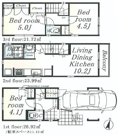 Floor plan. 25,800,000 yen, 3LDK, Land area 40.33 sq m , Building area 72.63 sq m