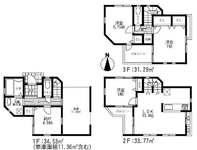 Floor plan. (A Building), Price 38,960,000 yen, 3LDK+S, Land area 60.03 sq m , Building area 99.59 sq m