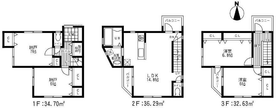 Floor plan. (B Building), Price 37,960,000 yen, 2LDK+2S, Land area 71.7 sq m , Building area 103.62 sq m