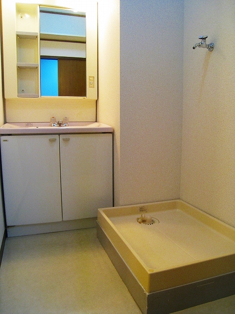 Washroom. Washing machine in the room to wash basin!