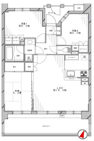 Floor plan. 3LDK, Price 29,800,000 yen, Occupied area 68.88 sq m , Balcony area 15.4 sq m   ■ Counter kitchen with LDK about 16 Pledge!  [Floor plan]