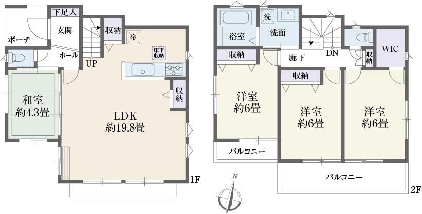 Floor plan. (A Building), Price 44,800,000 yen, 4LDK, Land area 110.7 sq m , Building area 99.16 sq m