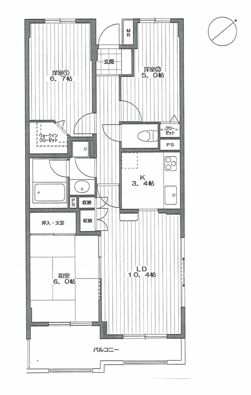 Floor plan. 3LDK, Price 33,990,000 yen, Occupied area 70.52 sq m , Balcony area 8.24 sq m